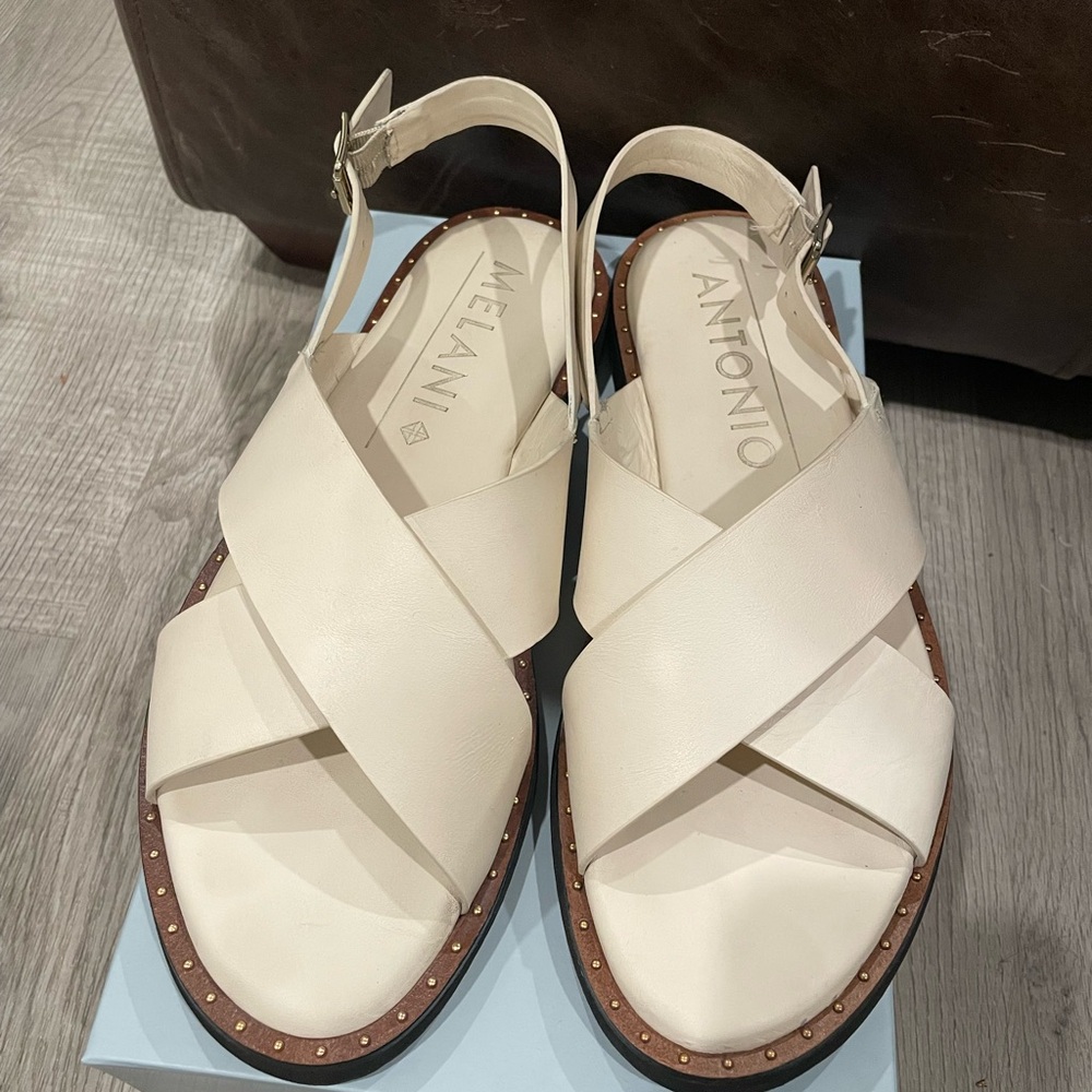 Antonio Melani Gaila Sandals in Sweet Cream with Crisscross Straps